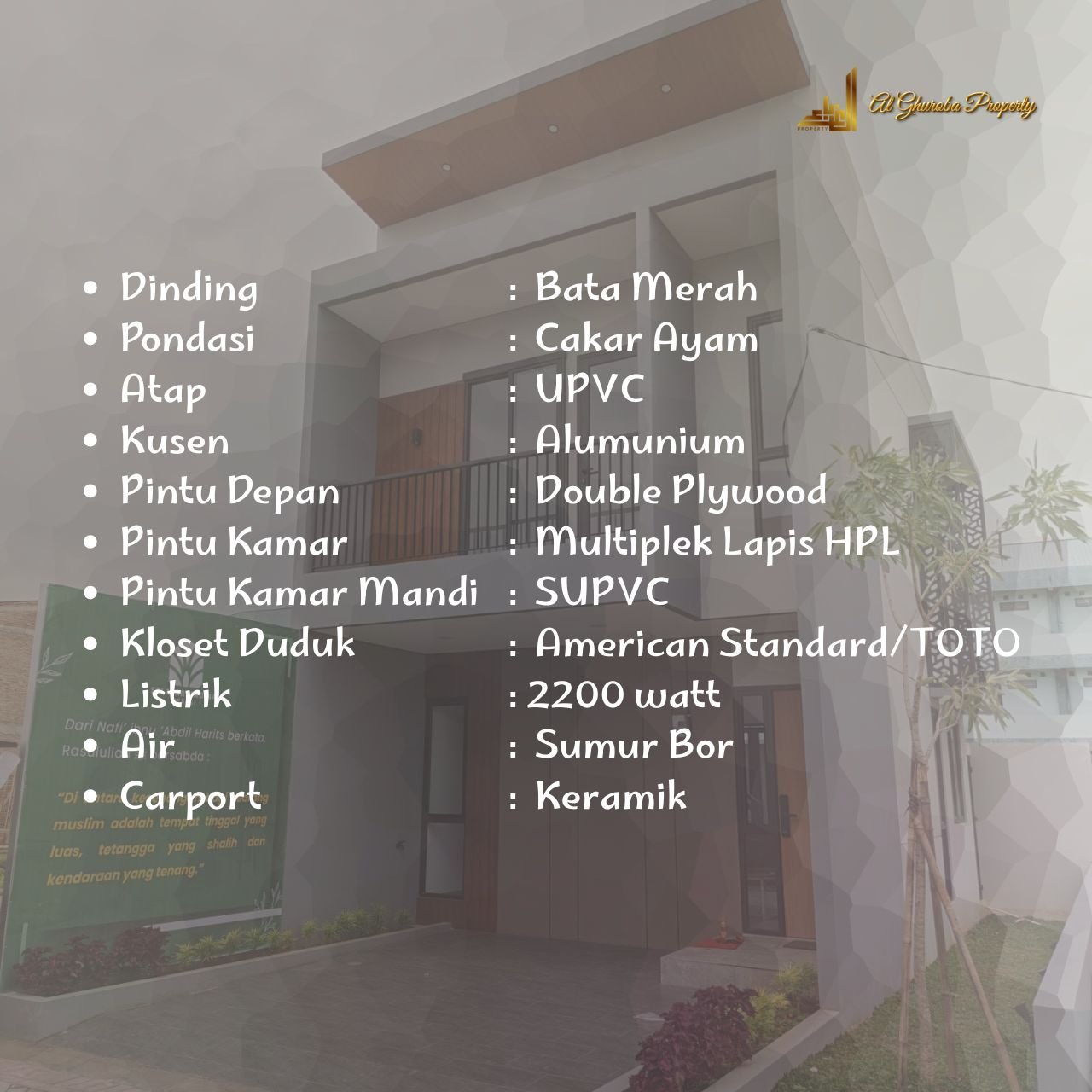 spek bangunan selasar madina bekasi - al ghuroba property
